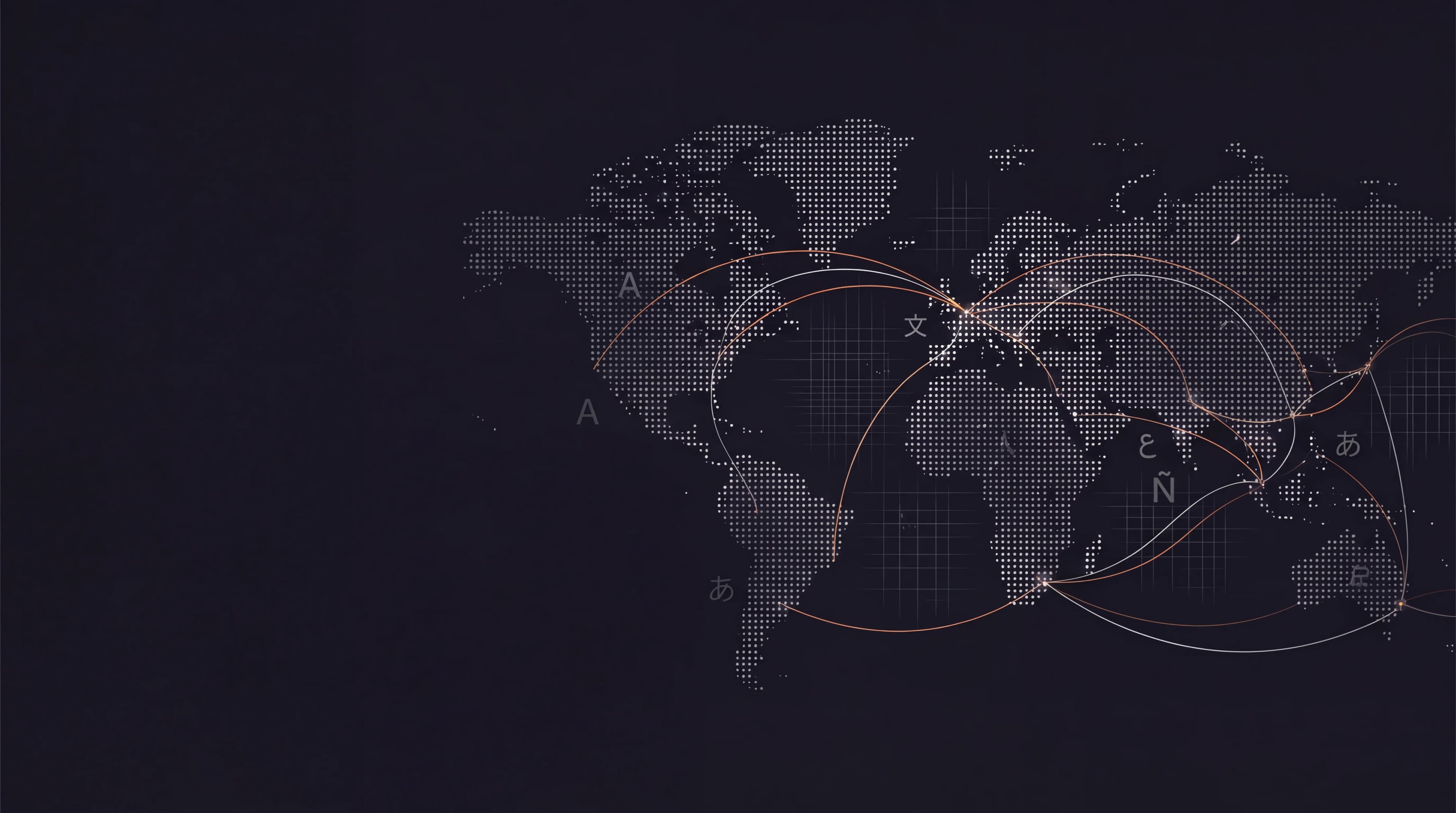World map illustration with connecting flight paths, representing global language industry coverage
